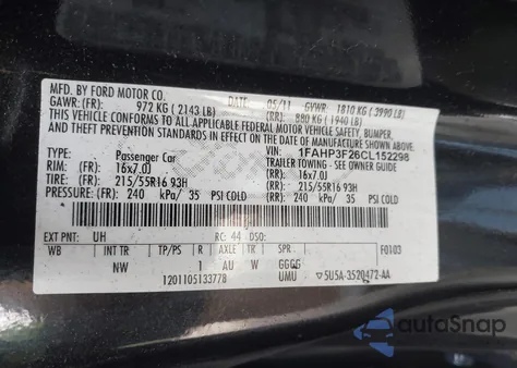 2012 Ford Focus Se from USA, damaged, VIN 1FAHP3F26CL152298